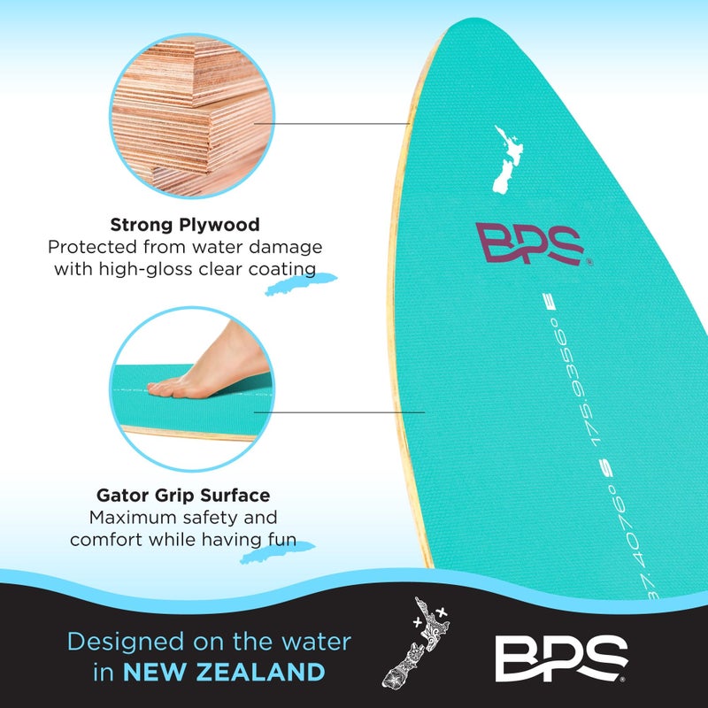 BPS لوح سكيمنغ BPS 'شاكه' 35 بوصة - لوح خشبي مطلي بلمعان عالي مع وسادات EVA - لا حاجة للشمع - لوح سكيمنغ للبالغين والأطفال - لوح سكيمنغ متوسط (أزرق فوسفوري) - Image 4